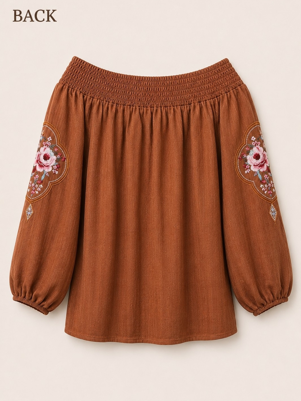 On/Off-Shoulder Brown Floral Embroidered Peasant Top - NWOT - Picture 4 of 4